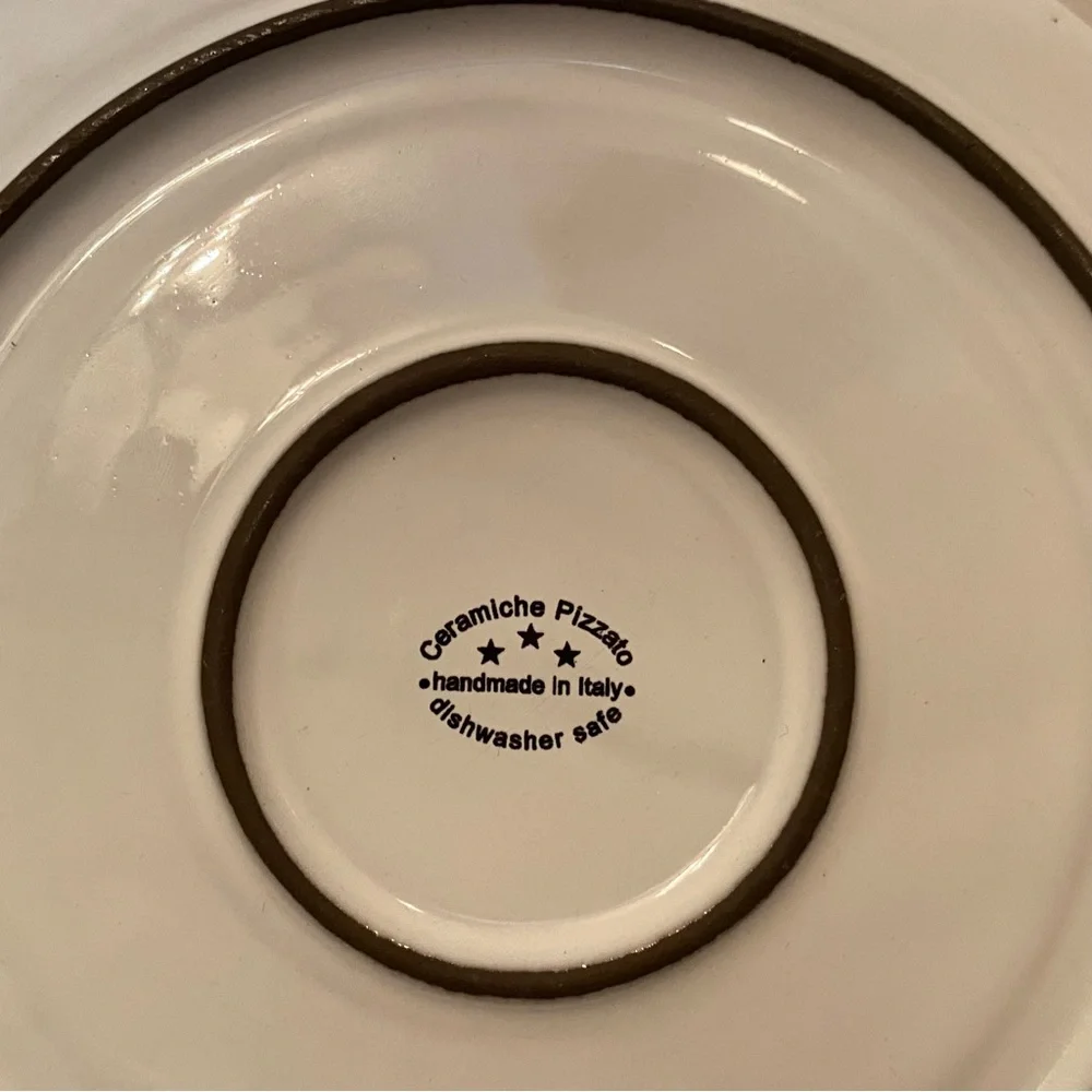 CERAMICHE PIZZATO 2 PLATES 8.25” WHITE POTTERY GRAY IMPRESSSED HANDMADE ITALY